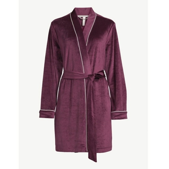 Joyspun Plush Velvet Maroon Bath Robe - Picture 1 of 6
